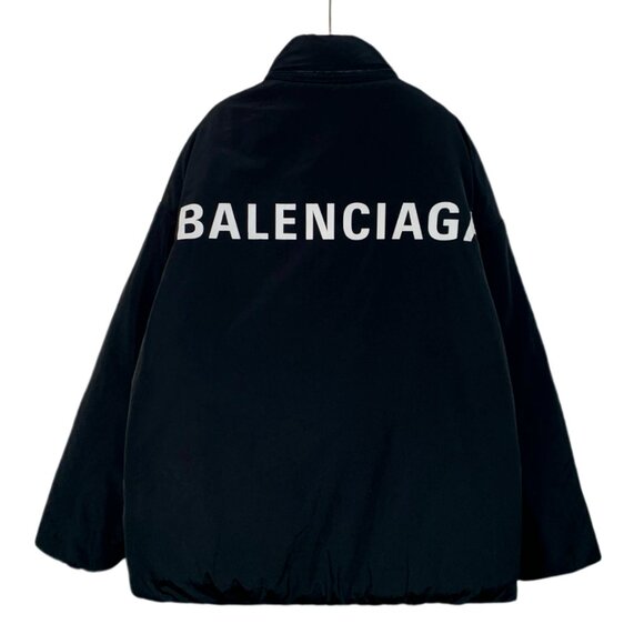 Balenciaga Black Logo Print Stand Collar Zip-Up Cotton Jacket